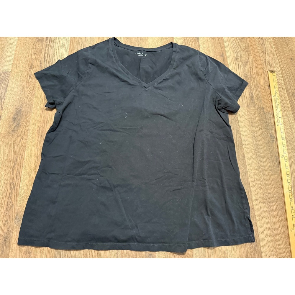 Ava Viv Shirt Women's Plus 3X Black V-neck Short Sleeve Casual